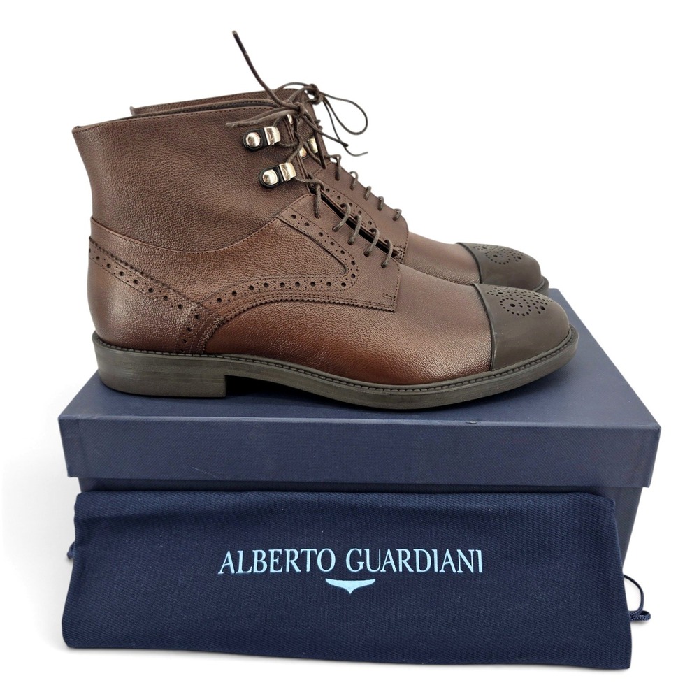 Alberto Guardiani Tintoretto Brown Leather Cap Toe Boots EU 43 Made in Italy New